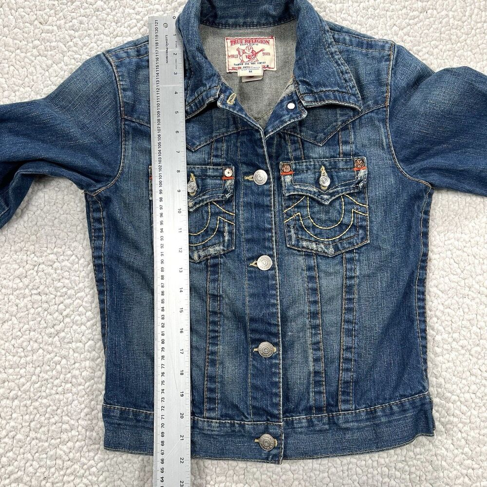 True Religion Denim Trucker Jacket Jimmy Women's Medium Distressed Y2K - Picture 8 of 14
